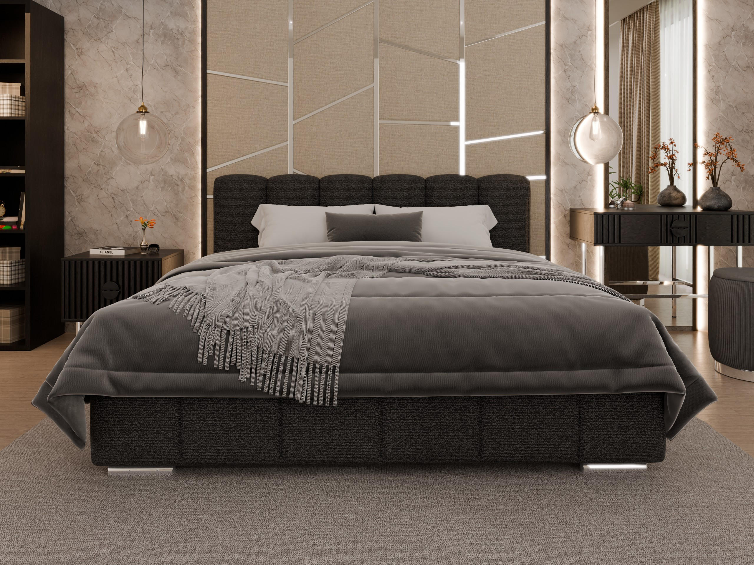 POLSTERBETT Zaira 180 x 200 cm mit Bettkasten und Lattenrost federkernmatratze 18cm - graphite - Graphitfarben, Holz (180/200cm) - Panda Möbel