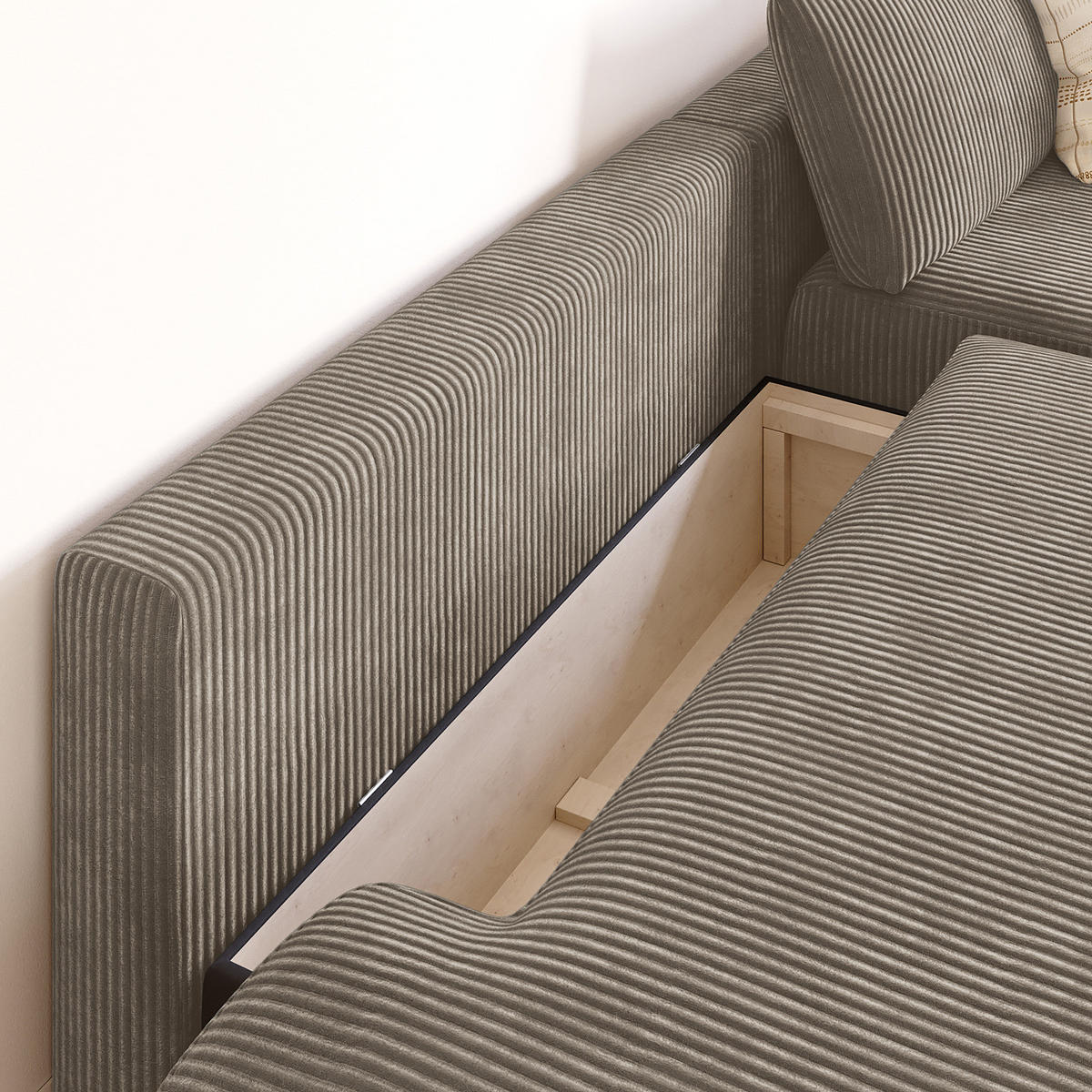 ECKSOFA mit Schlaffunktion - Longchair - Hellgrau/Schwarz, Kunststoff/Textil (253/167cm) - home24