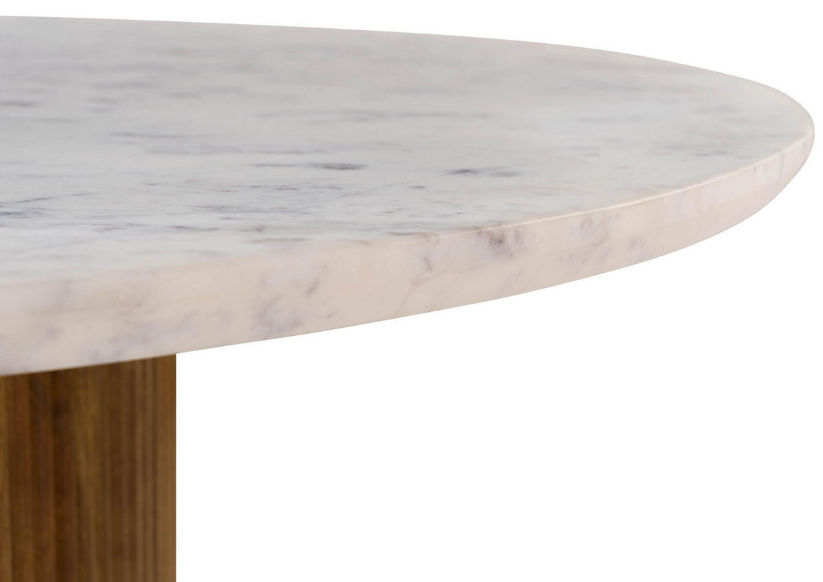 ESSTISCH rund Mango 120x120x76 braun lackiert / Marmor weiß BARCELONA #228 - Braun, Holz (120/120/76cm) - Massivmoebel24