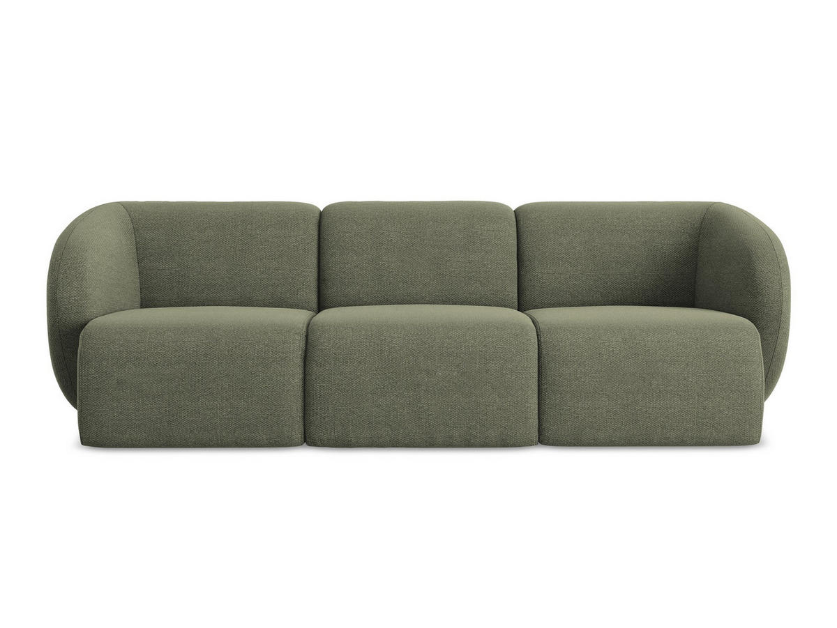3-SITZER SOFA Bouclé Stoff Grün - Schwarz/Olivgrün, Holzwerkstoff/Kunststoff (244/75/94cm) - Makamii