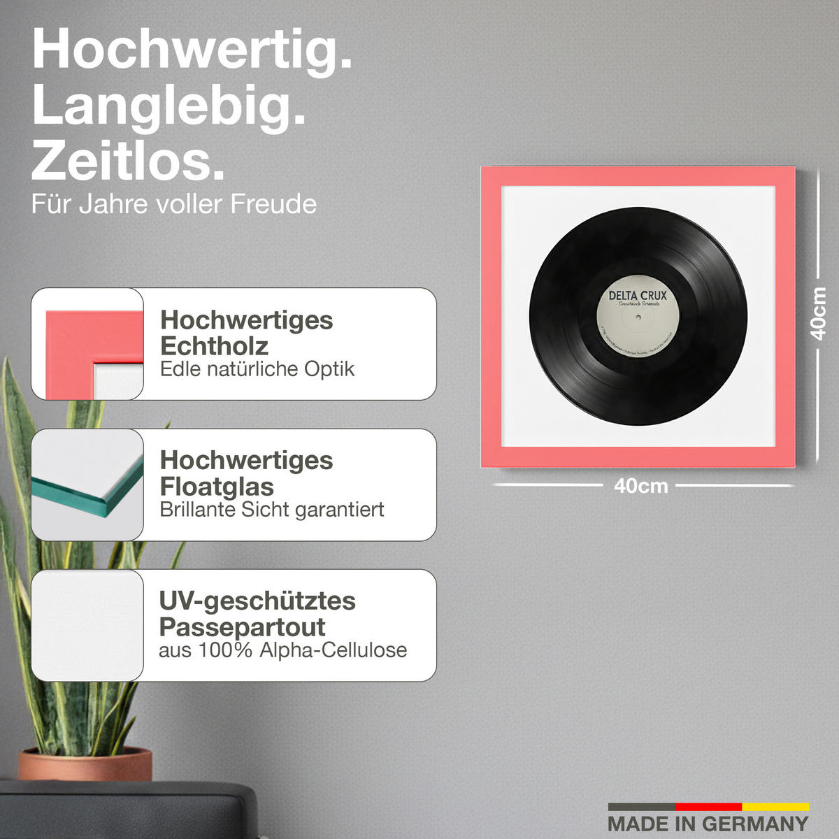 VINYL RAHMEN 40/40 für die Platte - Rot, Holz (40/40cm) - K-Möbel