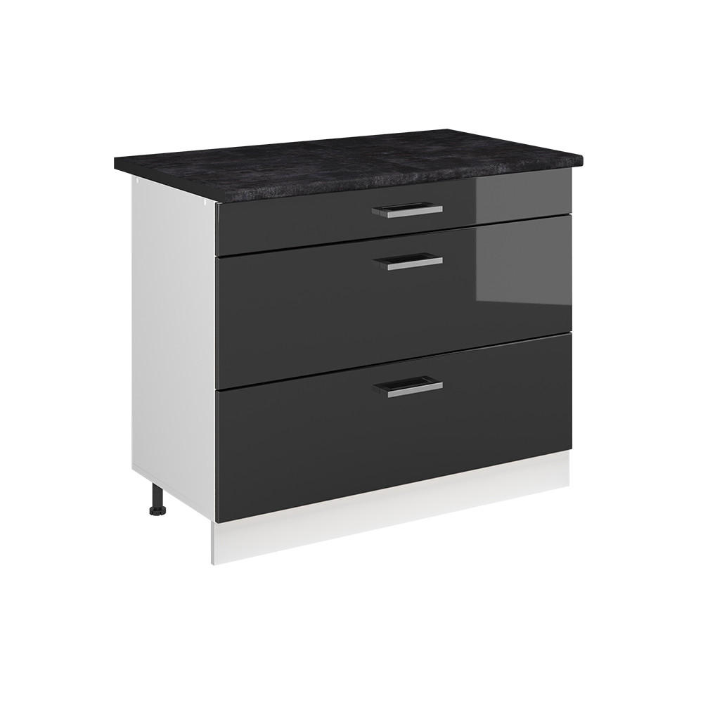 KÜCHENUNTERSCHRANK R-Line, Anthrazit Hochglanz/Weiß, 100 cm Arbeitsplatte Anthrazit - Anthrazit/Weiß, Holzwerkstoff (100/81.6/60cm) - Vicco