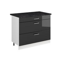 KÜCHENUNTERSCHRANK R-Line, Anthrazit Hochglanz/Weiß, 100 cm Arbeitsplatte Anthrazit - Anthrazit/Weiß, Holzwerkstoff (100/81.6/60cm) - Vicco