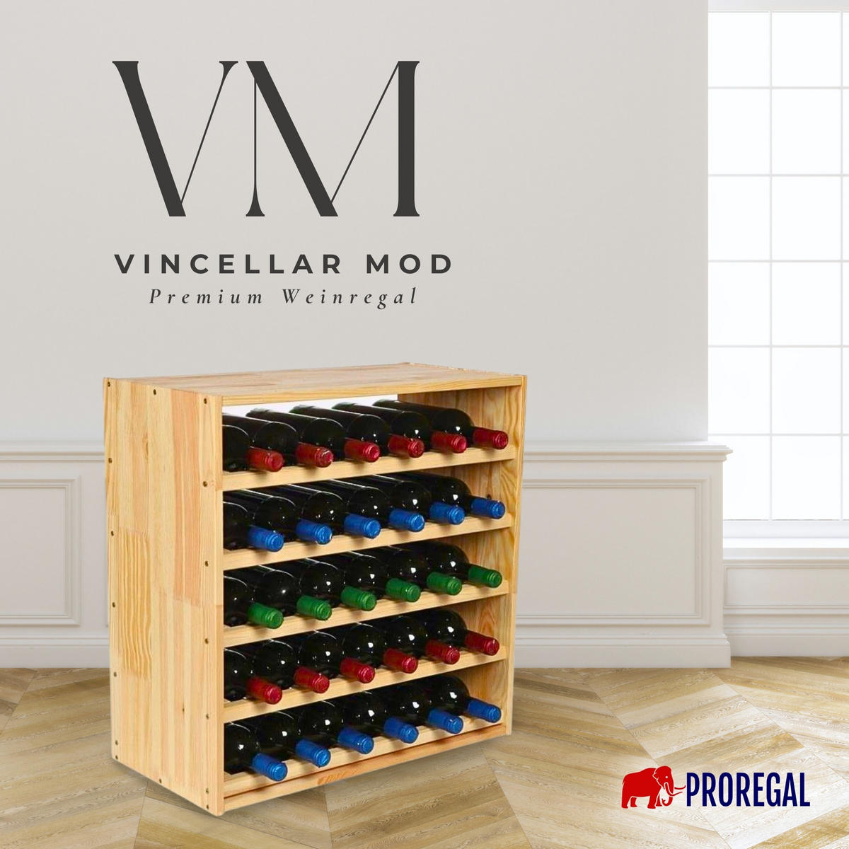 WEINREGAL Vincellar Mod 60x60x30 cm Standard Modul Für 30 Flaschen Massives Kiefernholz Natur - Naturfarben, Holz (60/60/30cm) - PROREGAL