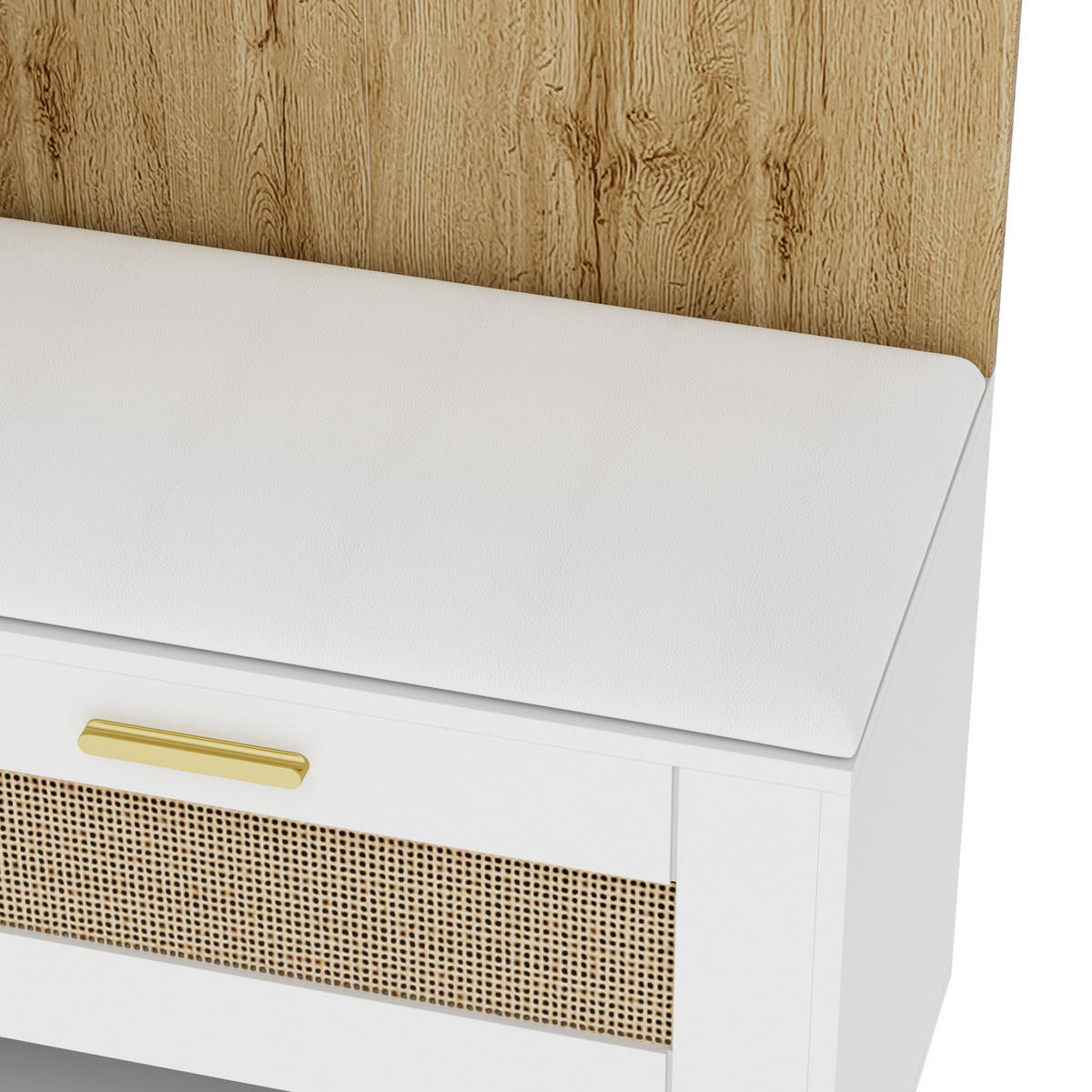 GARDEROBEN-SET 110 cm in Weiß/Holz mit Spiegel Rattan-Optik - Naturfarben, Holzwerkstoff (110/190/38cm) - Urban Meuble