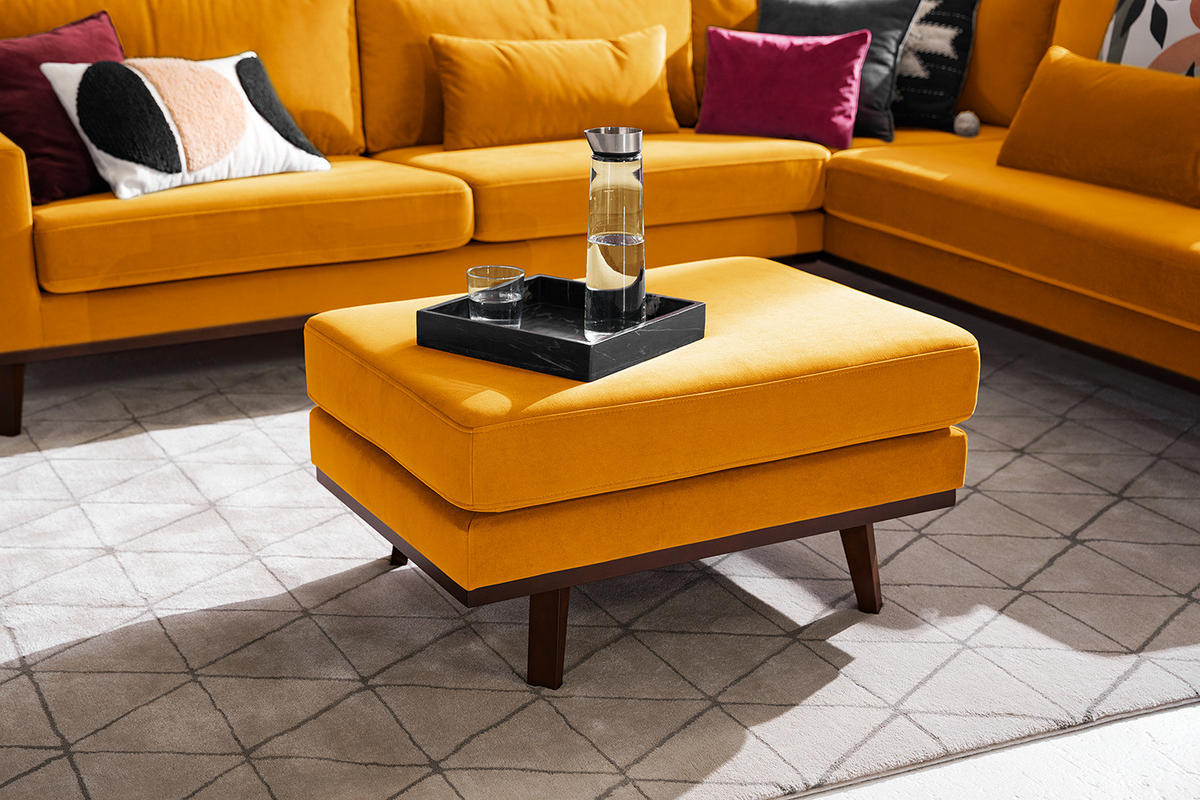 POLSTERHOCKER - Gelb/Buchefarben, Buchenholz/Textil (85/43/60cm) - home24