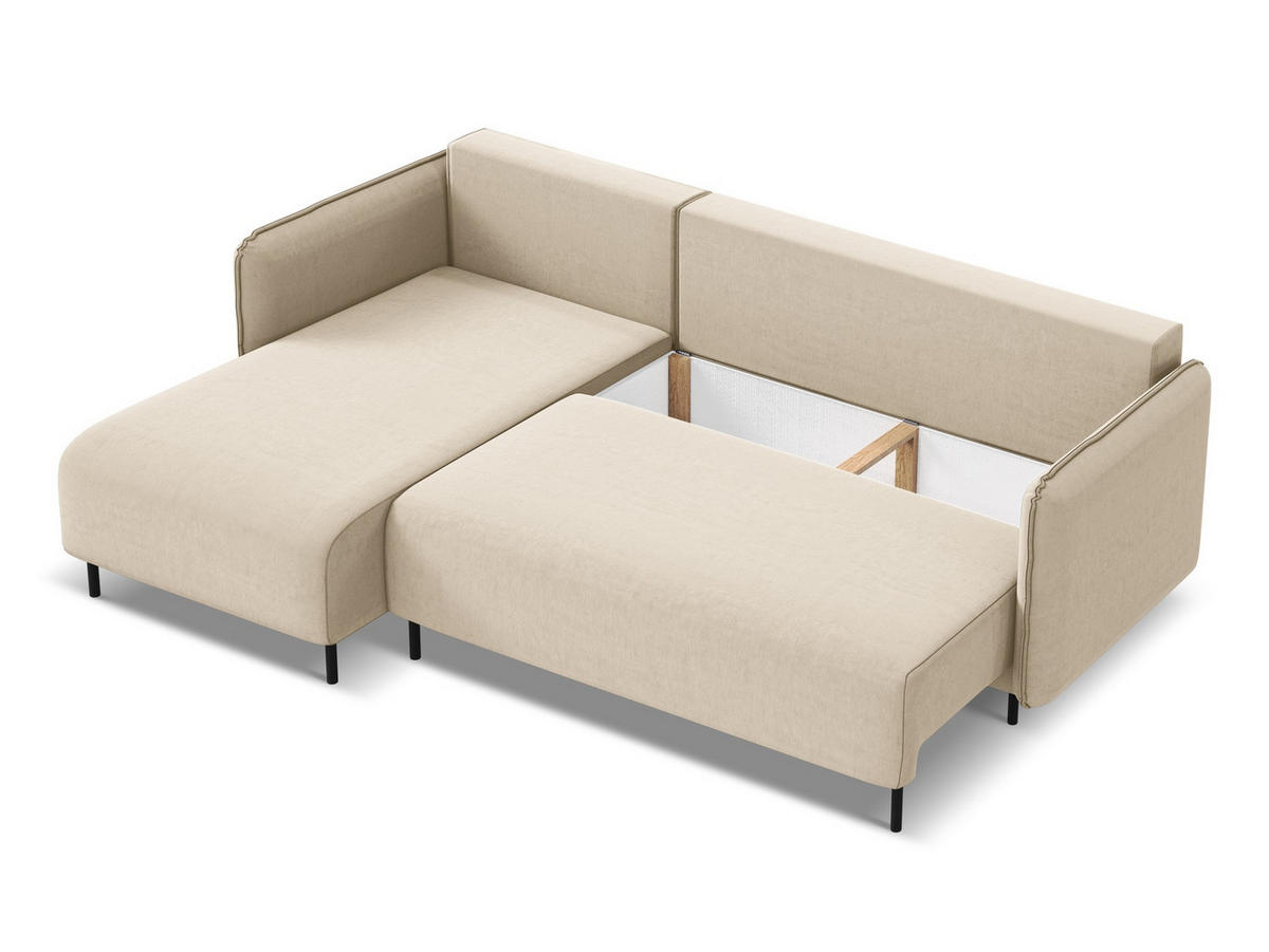 ECKSOFA mit Schlaffunktion Samt Stoff Beige - Beige/Creme, Holz/Textil (162/236cm) - Makamii