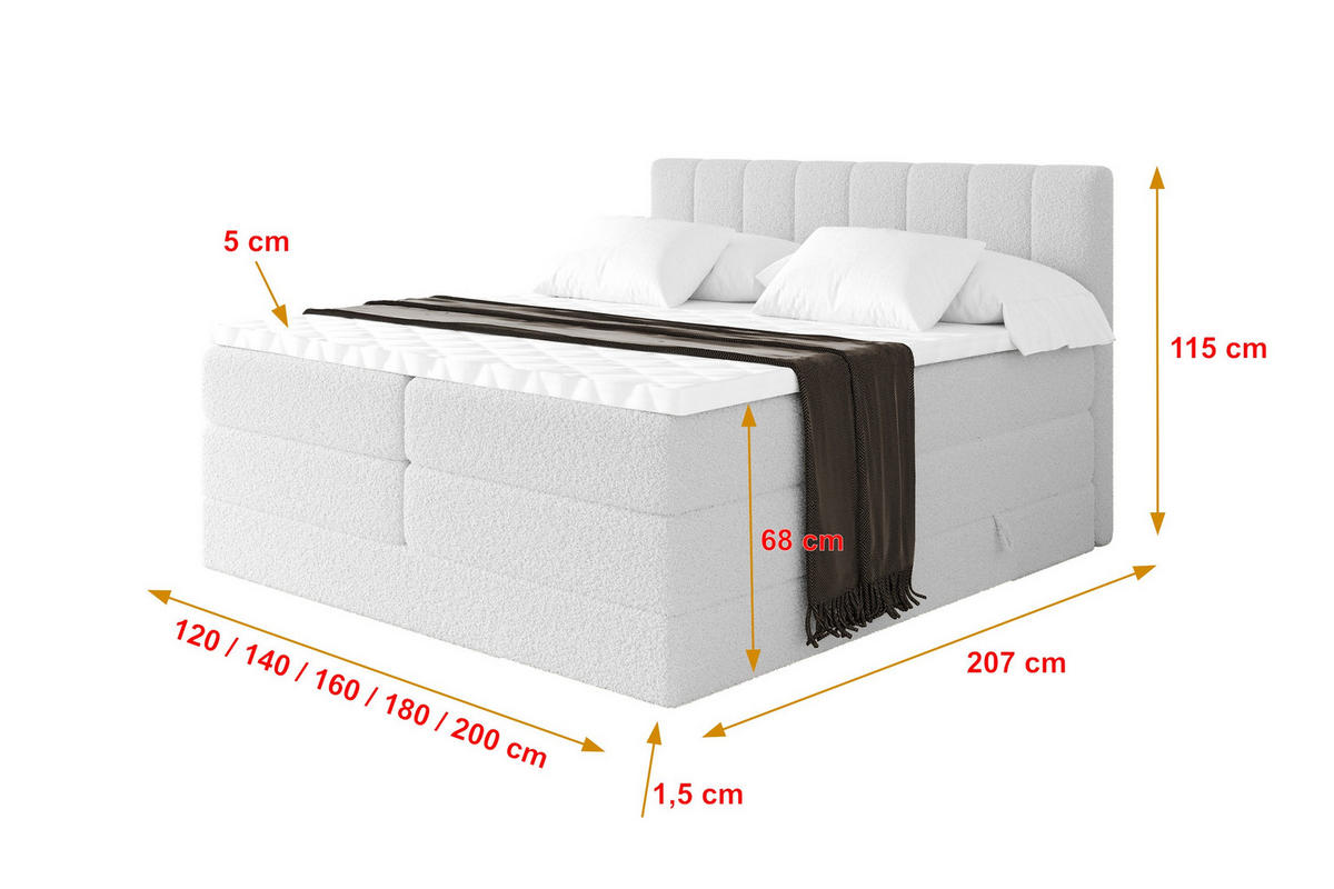 BOXSPRINGOVÁ POSTEL s matrací H3/H4 - OTTA KING - 180x200 cm Bílá - bílá, kompozitní dřevo (180/200cm) - ALTDECOR