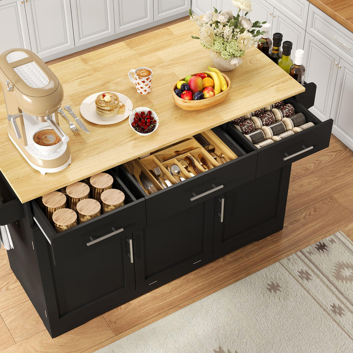 KÜCHENINSEL, KLAPPBARE ARBEITSPLATTE, MDF-Holz, Esszimmer, 136/75/92 cm - Schwarz, Holzwerkstoff (75/92/136cm) - Rolipo