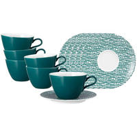 MILCHKAFFEETASSEN MIT UNTERTASSEN Life Fashion Trendy Petrol 370 ml 6er Set - Petrol, Keramik (16.4/9/16.4cm) - Seltmann Weiden