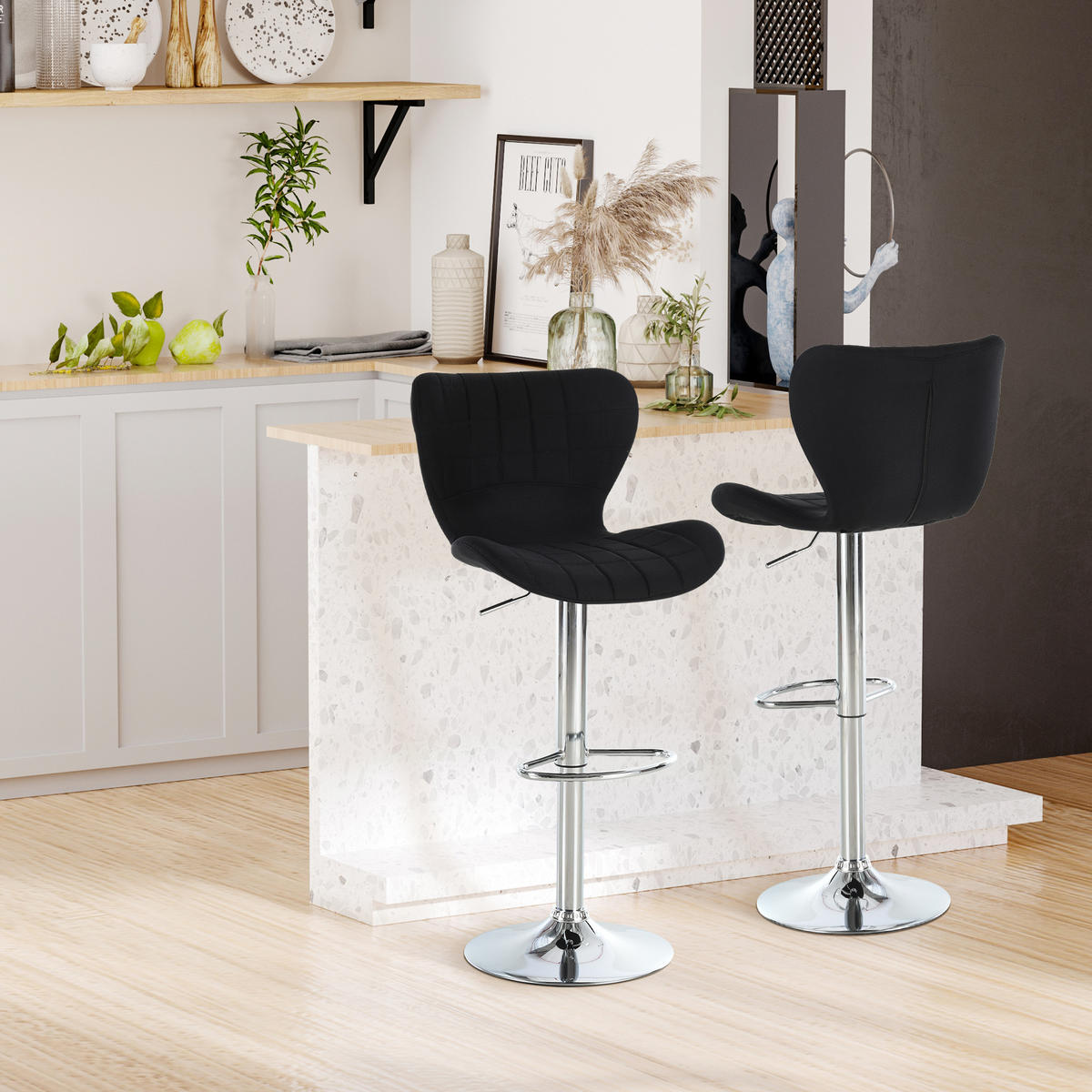 BARHOCKER 2er-Set DE-14689 höhenverstellbar & 360° schwenkbar Schwarz - Schwarz, Metall (51.5/111.5/47cm) - ComfortXL