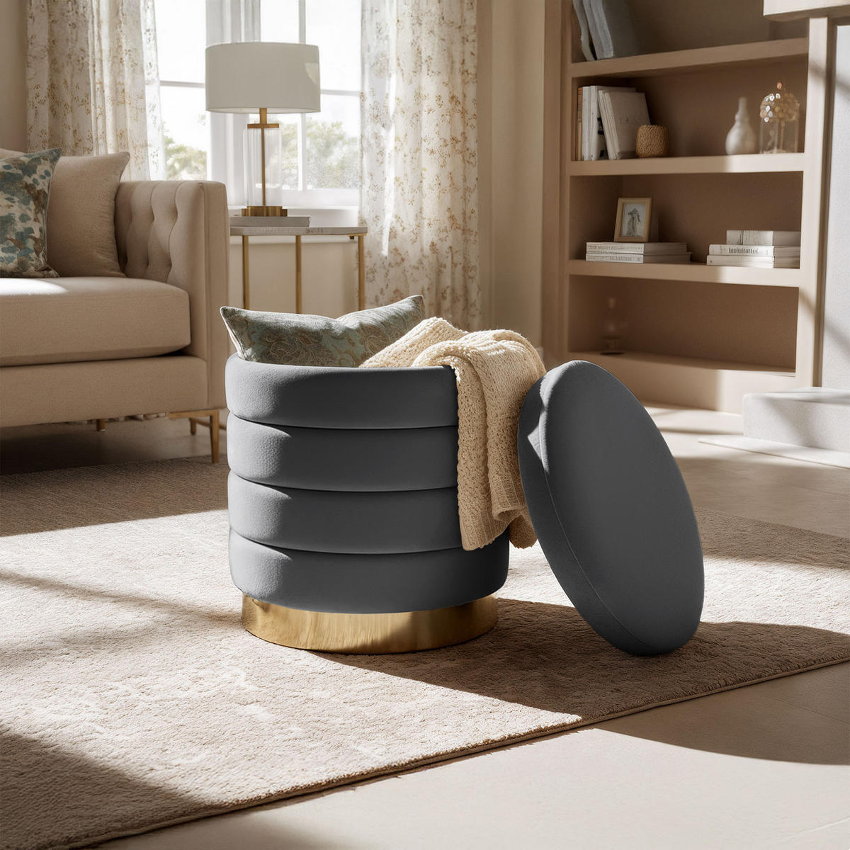 SITZHOCKER mit Stauraum Graphit - Grau, Textil (40/45/40cm) - RAUMHIRSCH FURNITURE