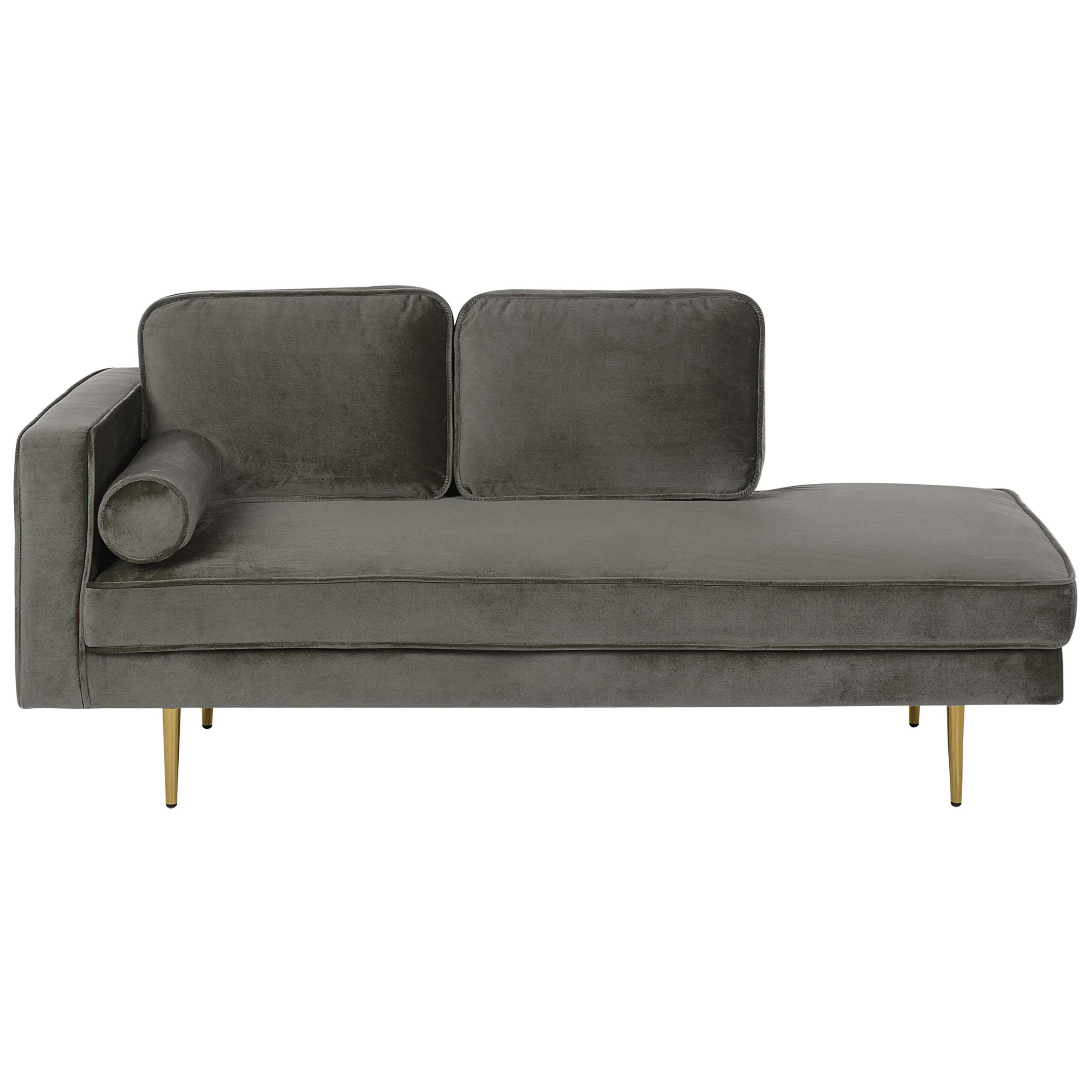 CHAISELONGUE Samtstoff taupe linksseitig Miramas - Goldfarben/Grau, Textil (171/63/79cm) - Beliani