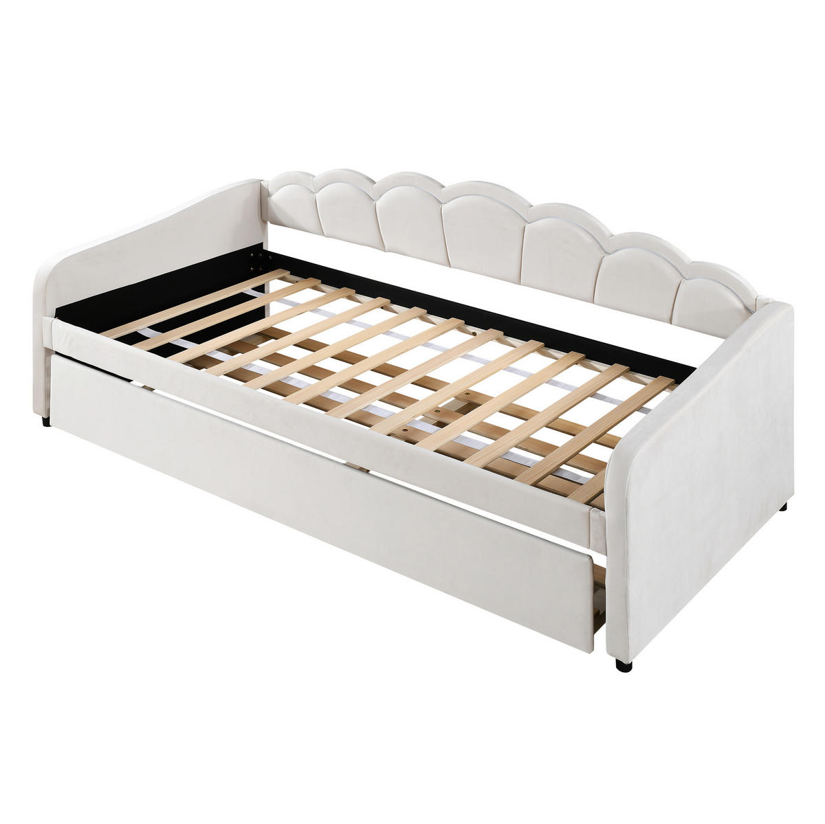 TAGESBETT 90/200 cm Beige mit LED und Rollbett ohne Matratze - Beige, Textil (90/200cm) - MIVRAY
