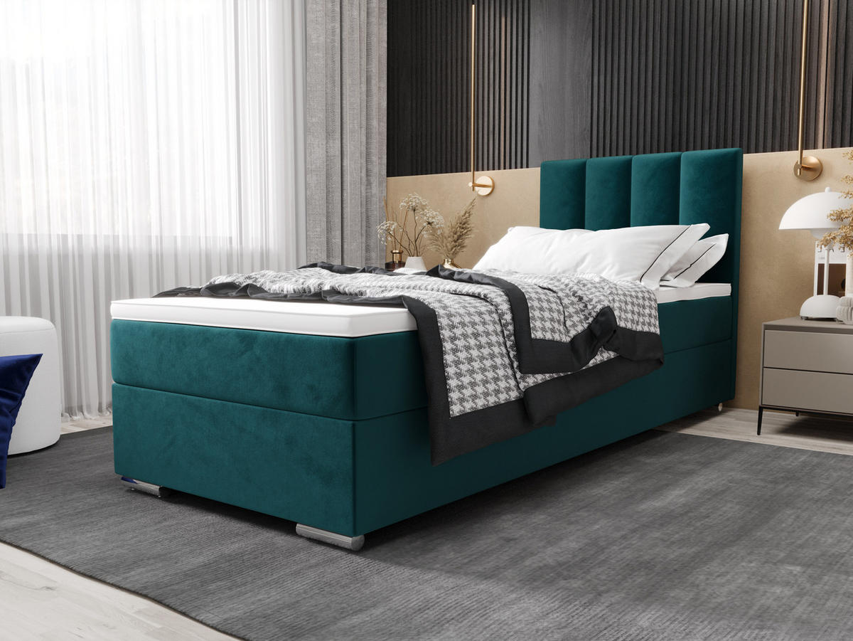 BOXBETT ZILANO 2 mit Matratze H3 und Topper 90x200 Itaka 39 - Blau, Holz/Textil (90/200cm) - Bedante