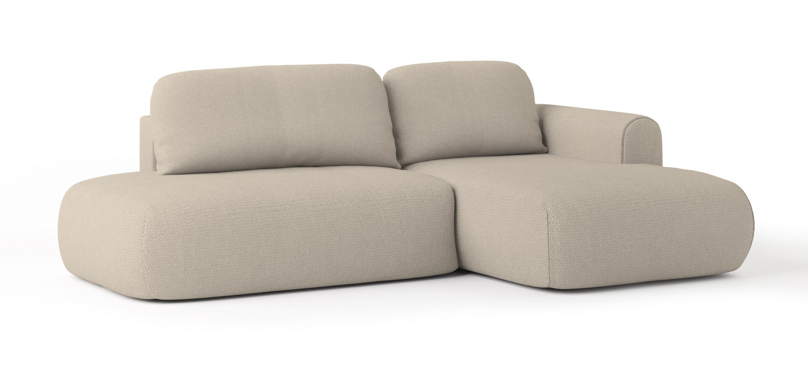 ECKSOFA NUVIRA R-S Beige Geflochtener Stoff mit Schlaffunktion - Beige, Holz (279/158cm) - MASSENO