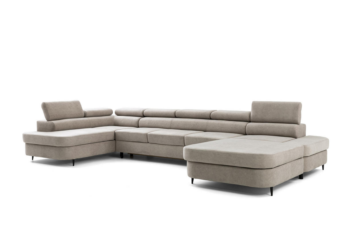 WOHNLANDSCHAFT PRIAM MAXI U – XXL Ecksofa U-form 400 cm inkl. Schlaffunktion, 2 Bettkästen & Kopfteilverstellung Beige - Beige, Holz/Textil (400/91/203cm) - Muffo