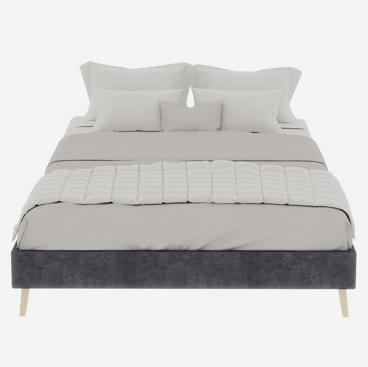 BETTGESTELL 140/200 cm mit niedrigem Rahmen und modernem Design, Dutch-Velvet-Bezug, Grau - Grau, Textil (140/200cm) - Redom