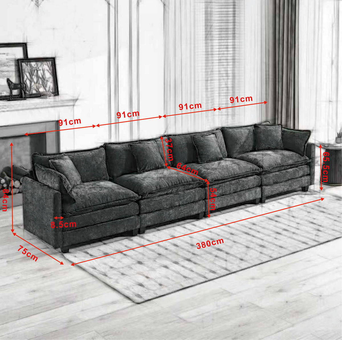 SOFA modular Chenille Green - Grün, Holz (75/84/380cm) - Meubliv