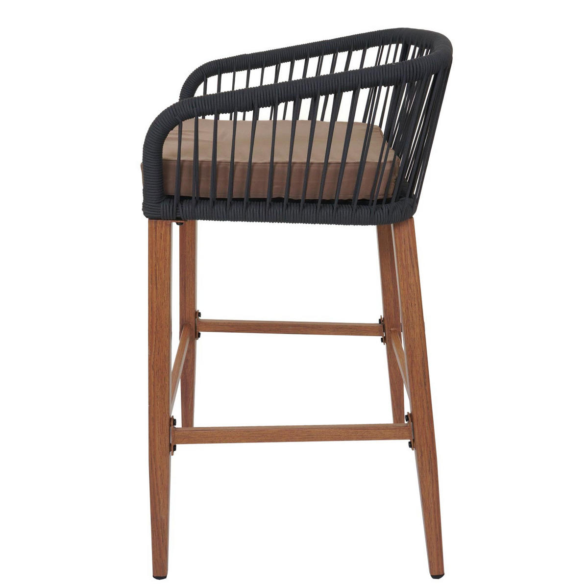 GARTENSTUHL 2er-Set HxBxT 92x51x53cm Sitzhöhe 76cm Anthrazit Kissen Taupe Seilgeflecht Metall Holz-Optik - Anthrazit, Metall (51/92/53cm) - PROREGAL