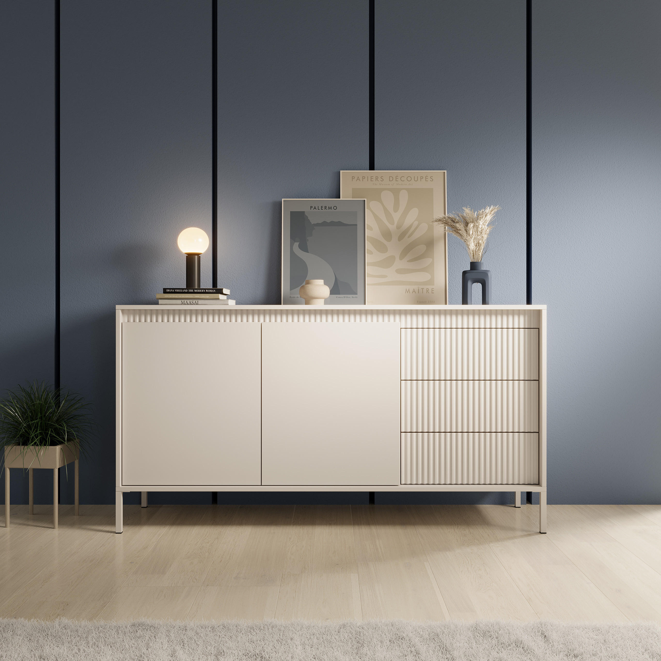 SIDEBOARD SENSATO 154/81/40 cm mit 3 Schubladen und 2 Türen Beige - Beige, Holzwerkstoff (154/81/40cm) - MASSENO