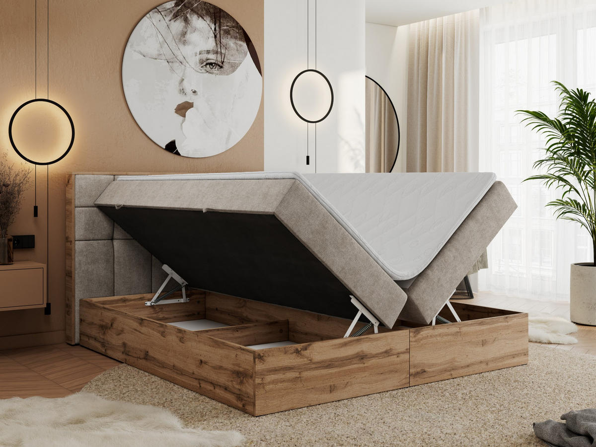 BOXBETT ALBERO 1 - 120/200 Beige Struktur - H3 - Beige, Holz/Textil (120/200cm) - MKS