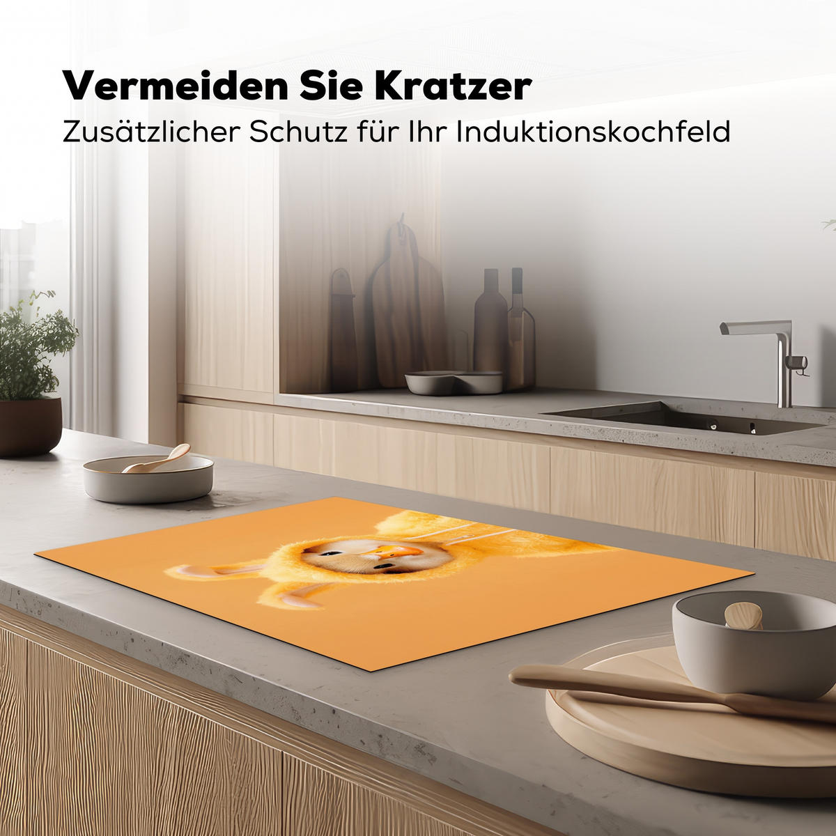 HERDABDECKPLATTE Osterhase - Kostüm - Ente Ceranfeldabdeckung 78x52 cm - Gelb, Kunststoff (78/52/0.2cm) - MuchoWow