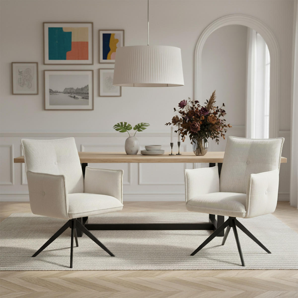 ARMLEHNSTUHL Mika-Nina - Creme/Schwarz, Textil/Metall (60/88/63cm) - DUBI Möbel
