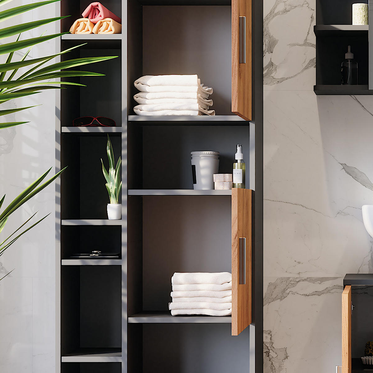 HOCHSCHRANK Ilias Anthrazit/Goldkraft Eiche 60.2 x 190 cm - Honigeiche/Anthrazit, Holzwerkstoff (60.2/190/30cm) - Vicco