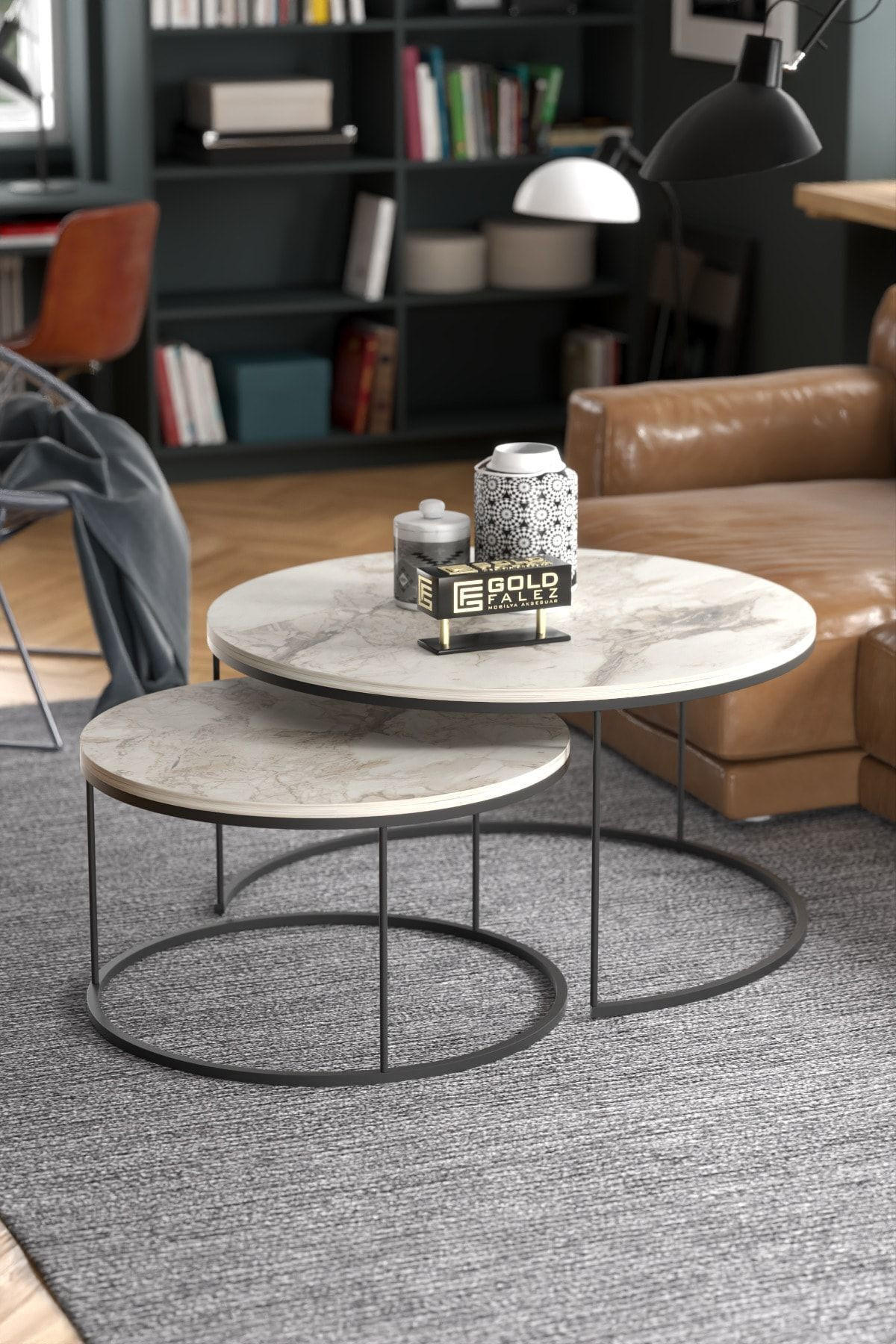 COUCHTISCH-SET 2 TLG. Trevano - Schwarz/Weiß, Holzwerkstoff/Metall (70/70/51cm) - [en.casa]
