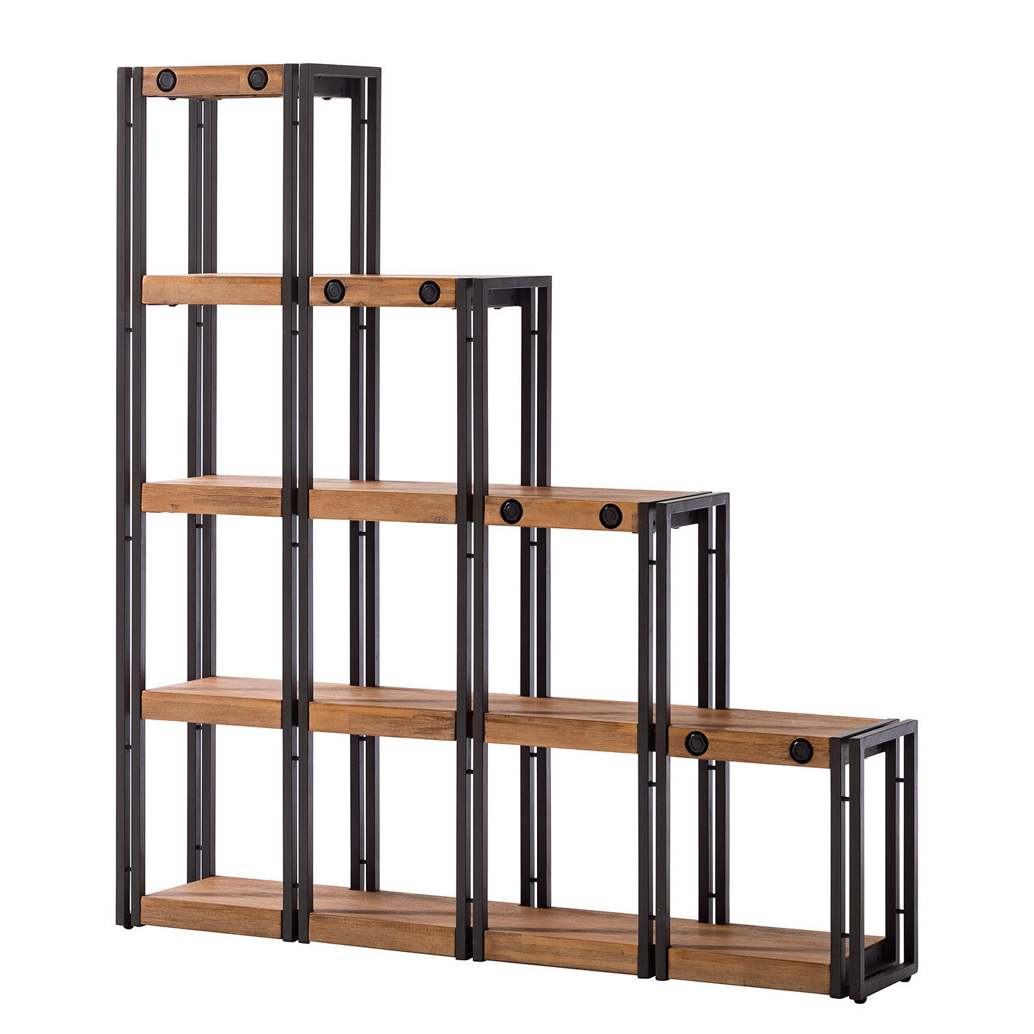 STUFENREGAL - Akazie massiv / Metall - Akaziefarben, Holz (140/150/25cm) - home24