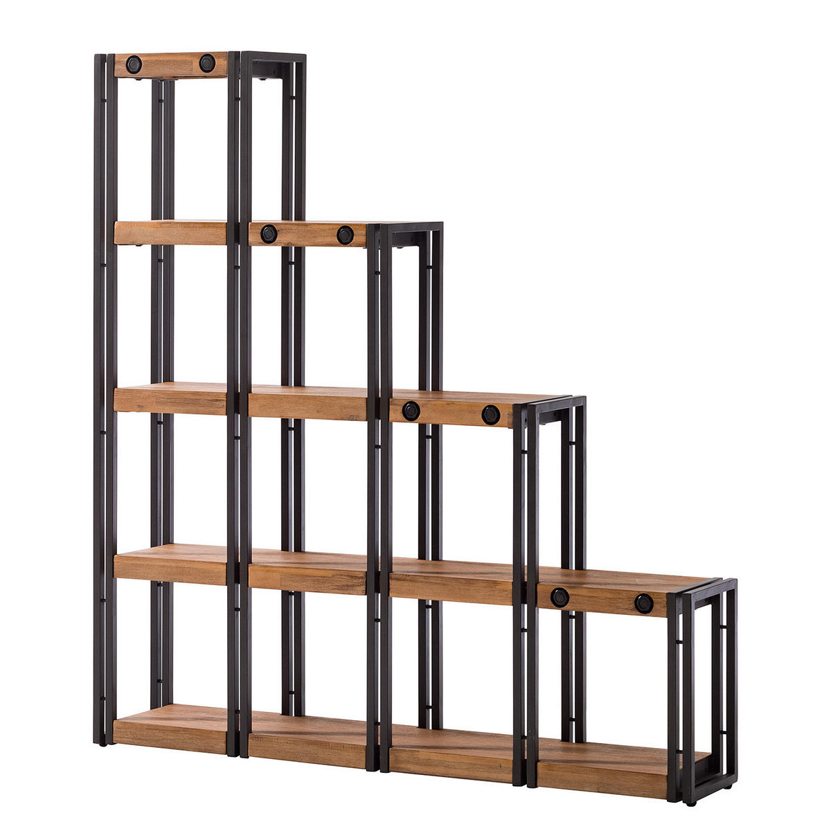 STUFENREGAL - Akazie massiv / Metall - Akaziefarben, Holz (140/150/25cm) - home24