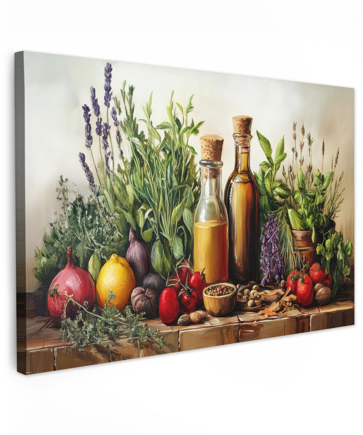LEINWANDBILD Stilleben - Kräuter - Gewürze - Farbenfroh - Küche 150x100 cm - Grün, Textil (150/100cm) - MuchoWow