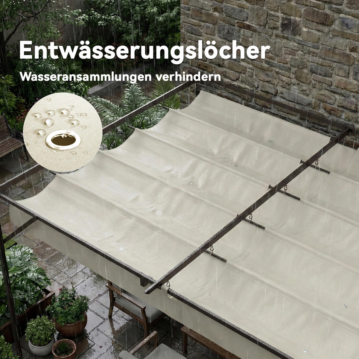 PERGOLA Stahl Polyester Cremeweiß - Creme/Braun, Textil/Metall (297/225/396cm) - Outsunny