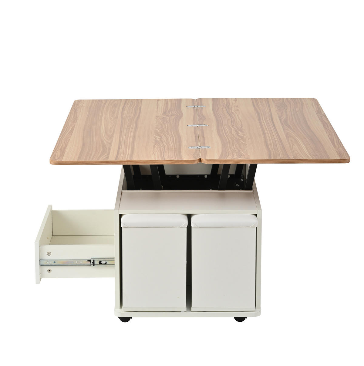COUCHTISCH 100/50 cm höhenverstellbar mit Stauraum und 4 Hockern - Weiß, Holzwerkstoff (100/50/45cm) - Flora Grace