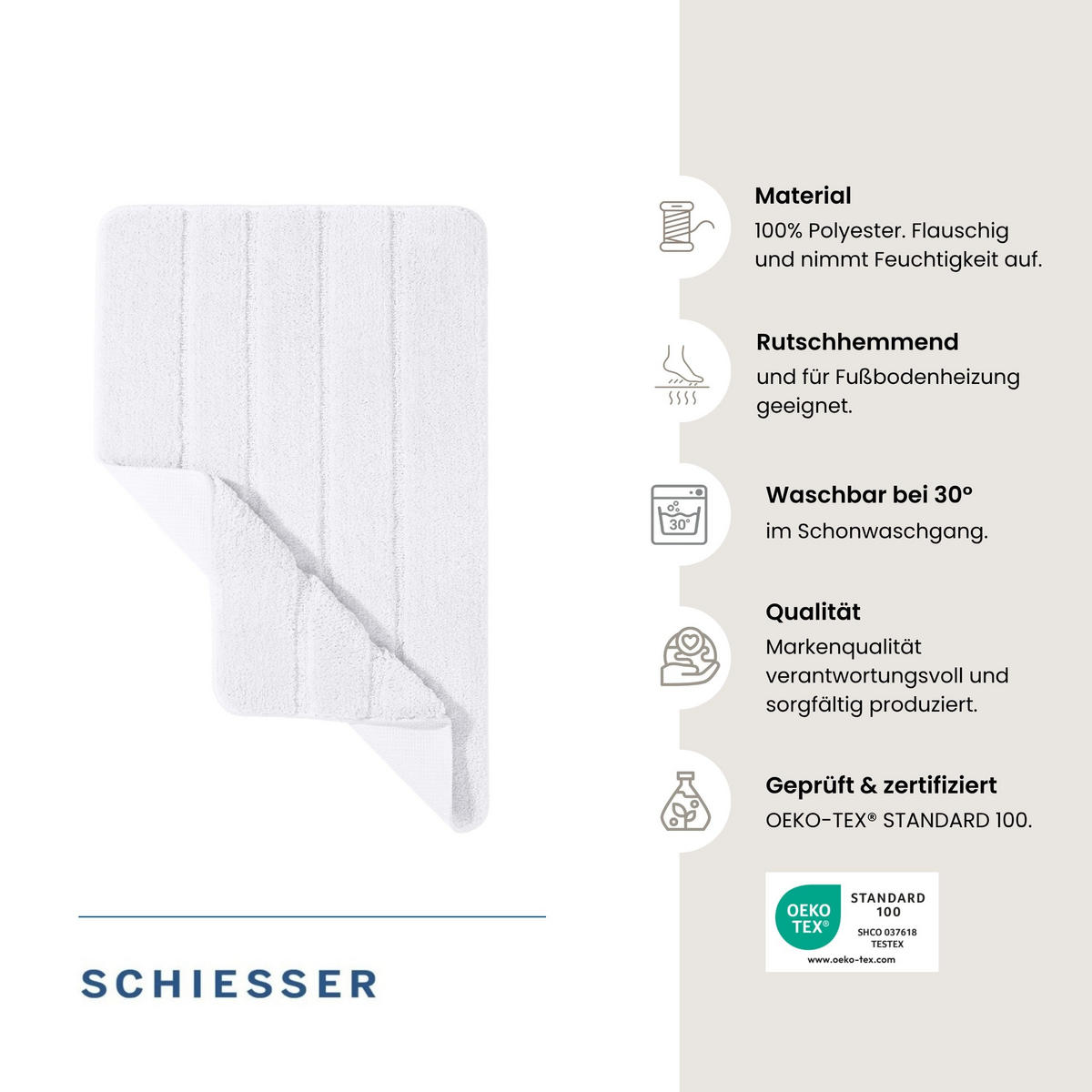 BADTEPPICH Milano - 100% Polyester - 60x100 cm - Weiß - Weiß, Textil (60/100cm) - SCHIESSER