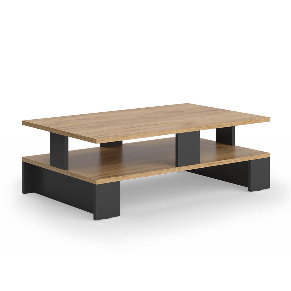 COUCHTISCH Belina Goldkraft Eiche/Anthrazit 80 x 50 cm mit zwei Ebenen - Honigeiche/Anthrazit, Holzwerkstoff (50/80/28cm) - Vicco