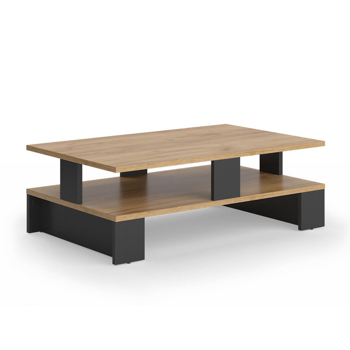 COUCHTISCH Belina Goldkraft Eiche/Anthrazit 80 x 50 cm mit zwei Ebenen - Anthrazit/Eiche Wotan, Holzwerkstoff (50/80/28cm) - Vicco