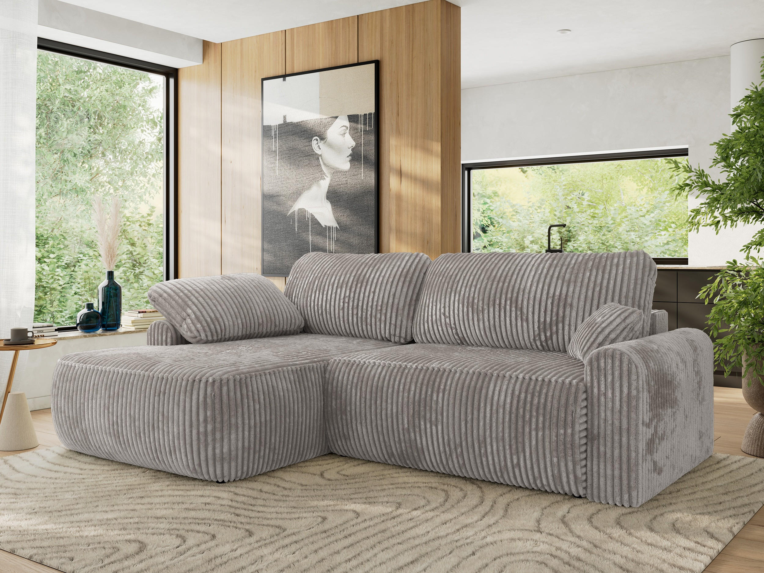 ECKSCHLAFSOFA CUBO L Grau Cord - links - Schwarz/Grau, Kunststoff/Textil (273/187cm) - MKS