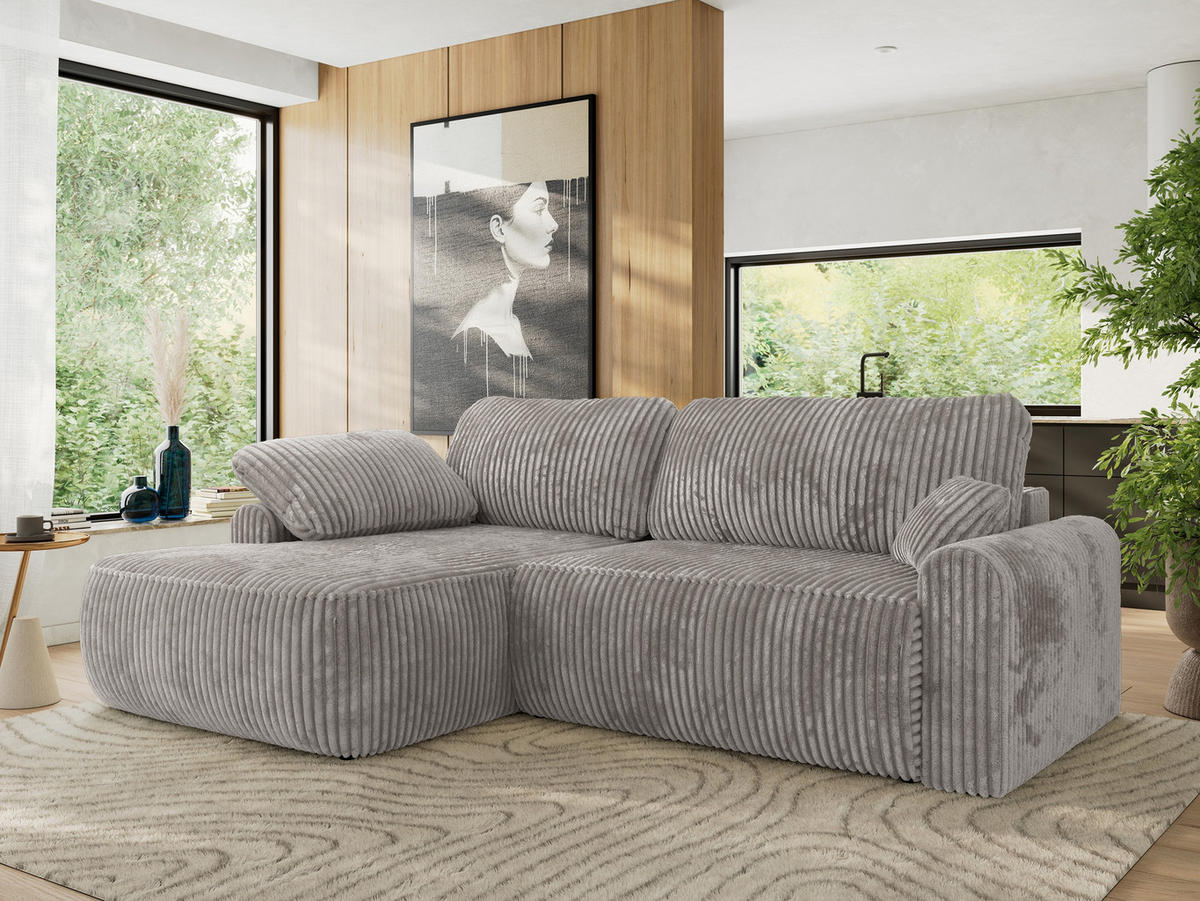 ECKSCHLAFSOFA CUBO L Grau Cord - links - Schwarz/Grau, Kunststoff/Textil (273/187cm) - MKS