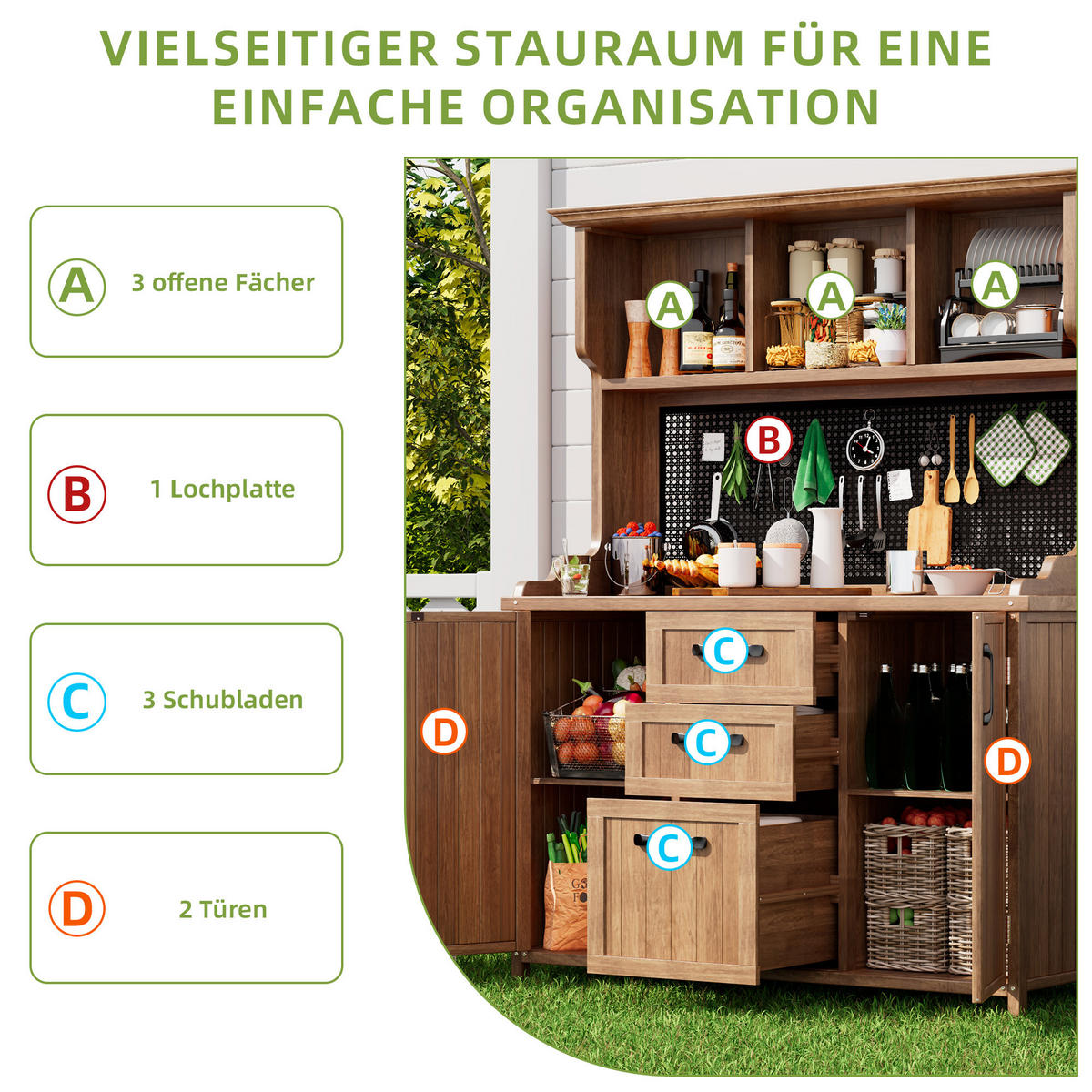 GARTENSCHRANK Massives Tannenholz Vintage - Naturfarben, Holz (50/185/120cm) - ComfortXL
