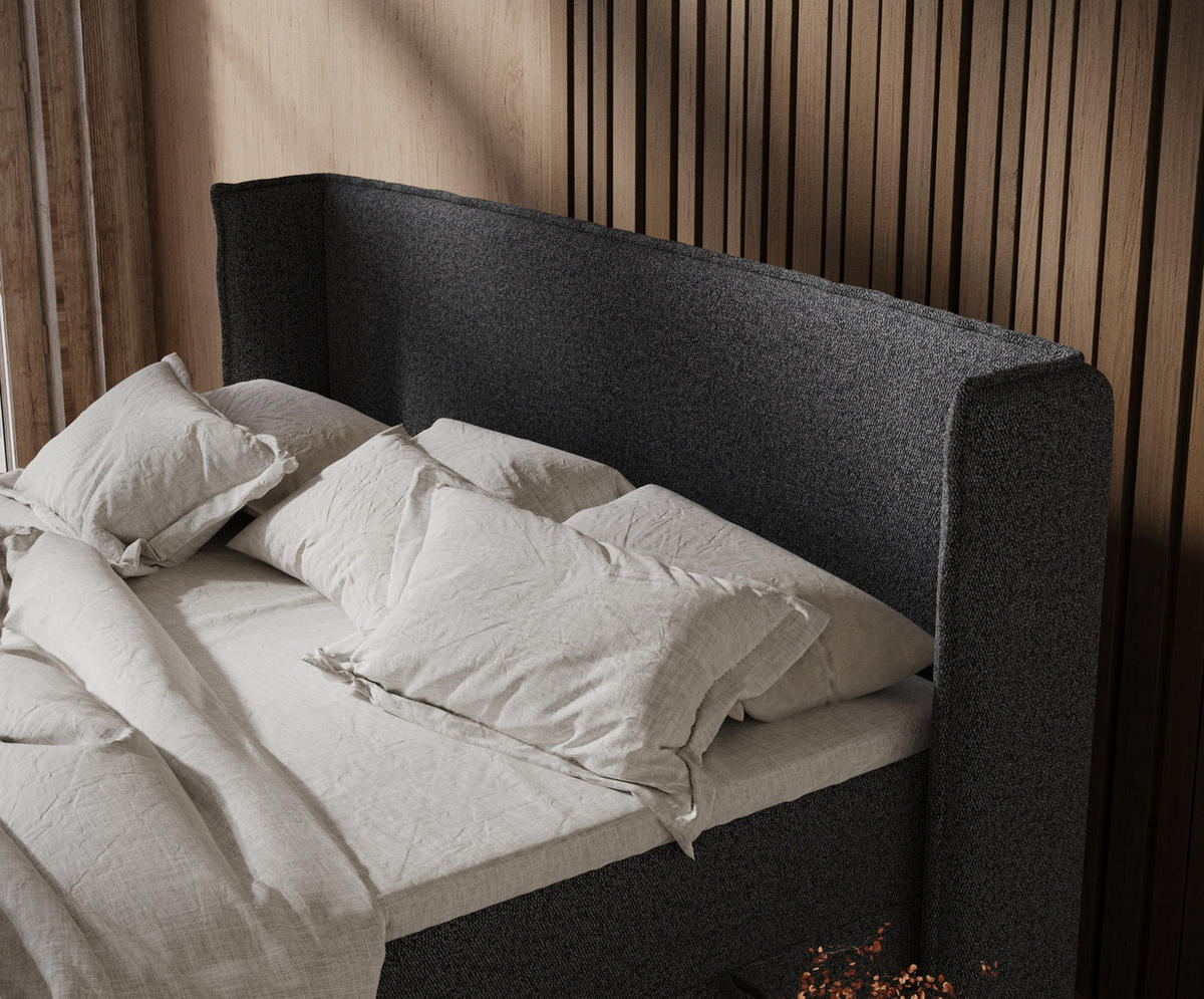 BOXSPRINGBETT Segni Schwarz 140/200 cm mit Matratze und Topper - Schwarz, Holz/Holzwerkstoff (140/200cm) - Maison de Reve