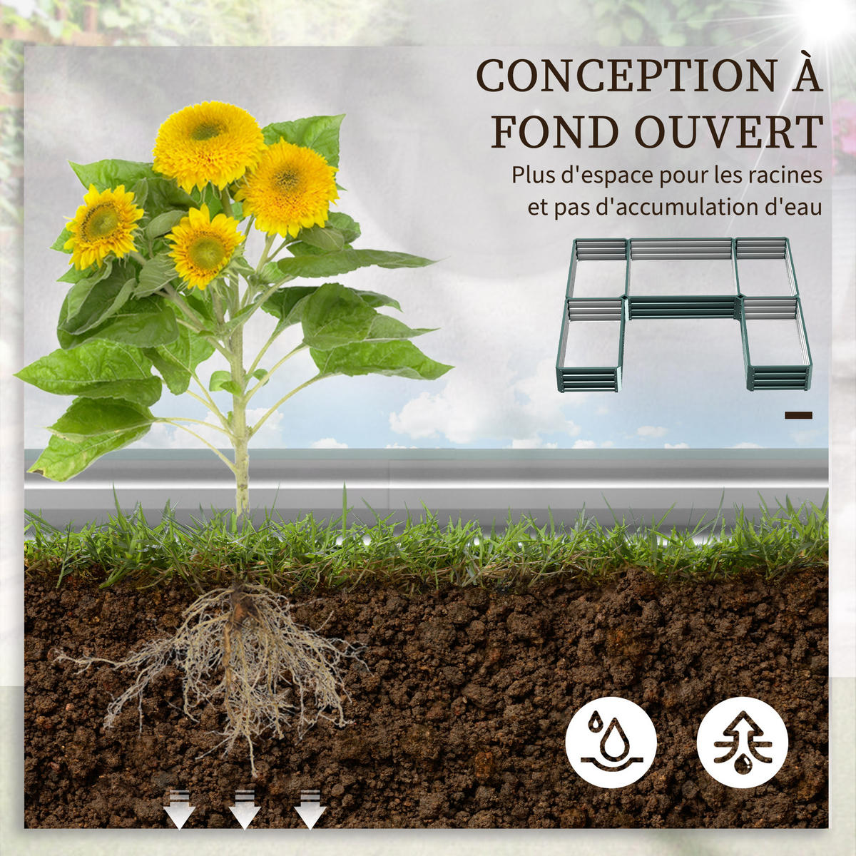 HOCHBEET-SET DE-12136 modulares 5er-Set aus Stahl, 121/116/31 cm Grün - Grün, Metall (245/31/242cm) - ComfortXL