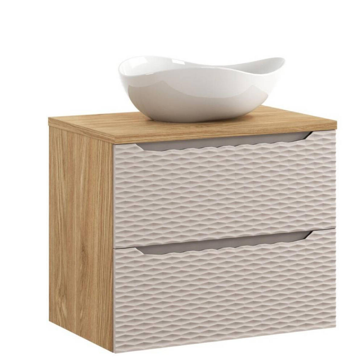 WASCHTISCHKOMBI 70cm 3 Teile - Ocean Beige O BM441 in Beige / Geölter Eiche - Beige, Holz/Keramik (70/57/46cm)