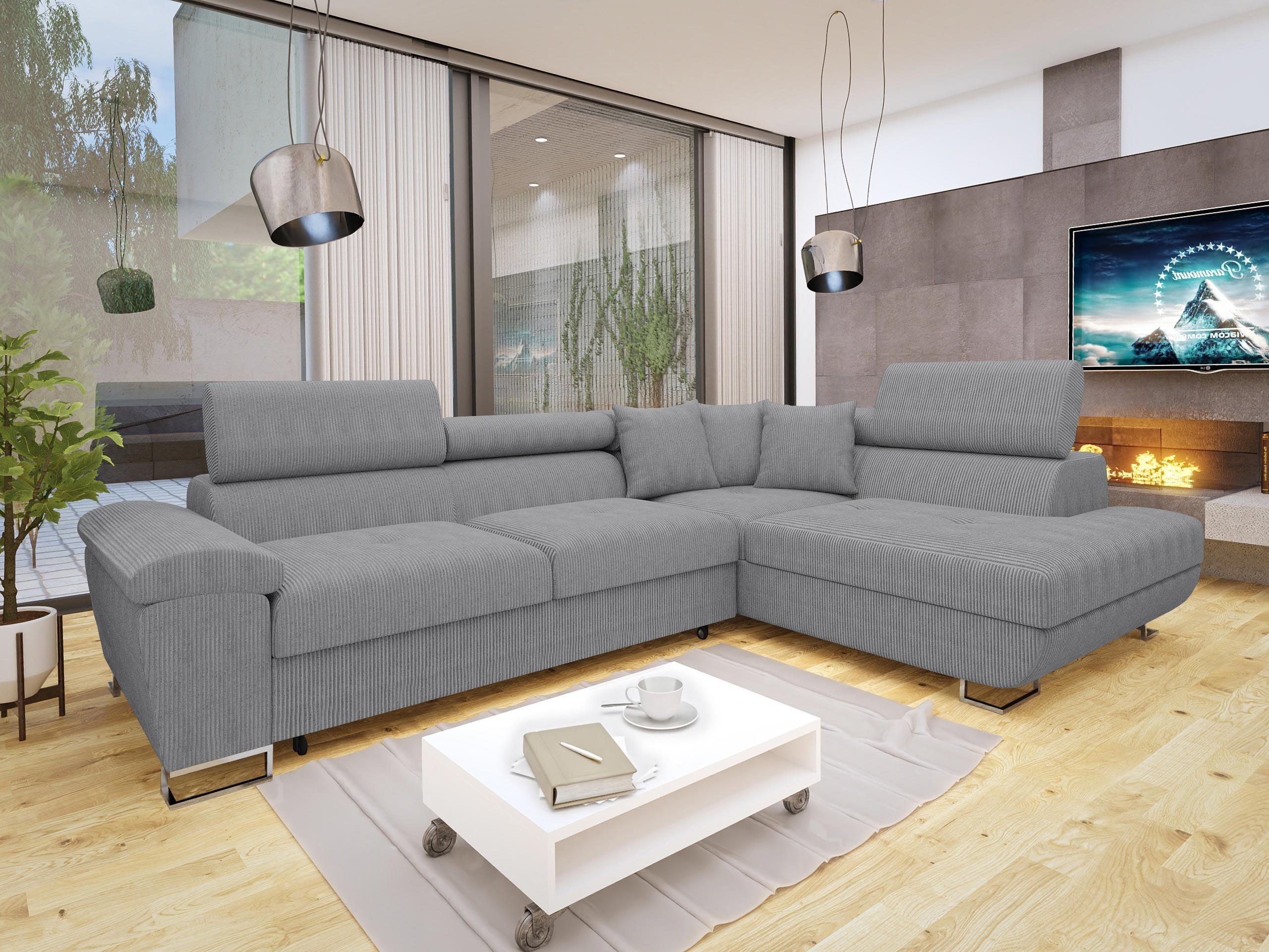 ECKSOFA Cotere Cord, Seite: Rechts - Hellgrau, Holz/Textil (270/202cm) - MIRJAN24