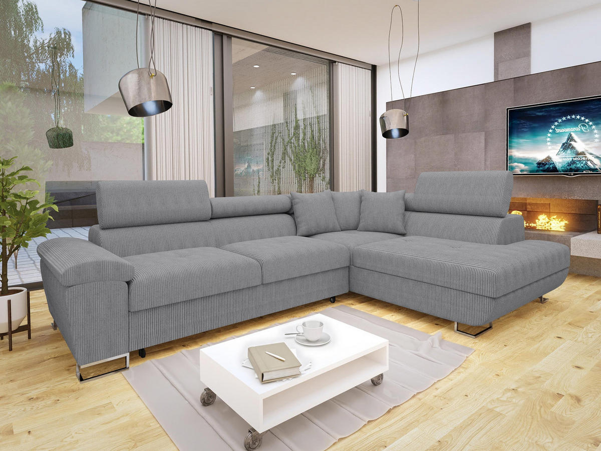ECKSOFA Cotere Cord, Seite: Rechts - Hellgrau, Holz/Textil (270/202cm) - MIRJAN24