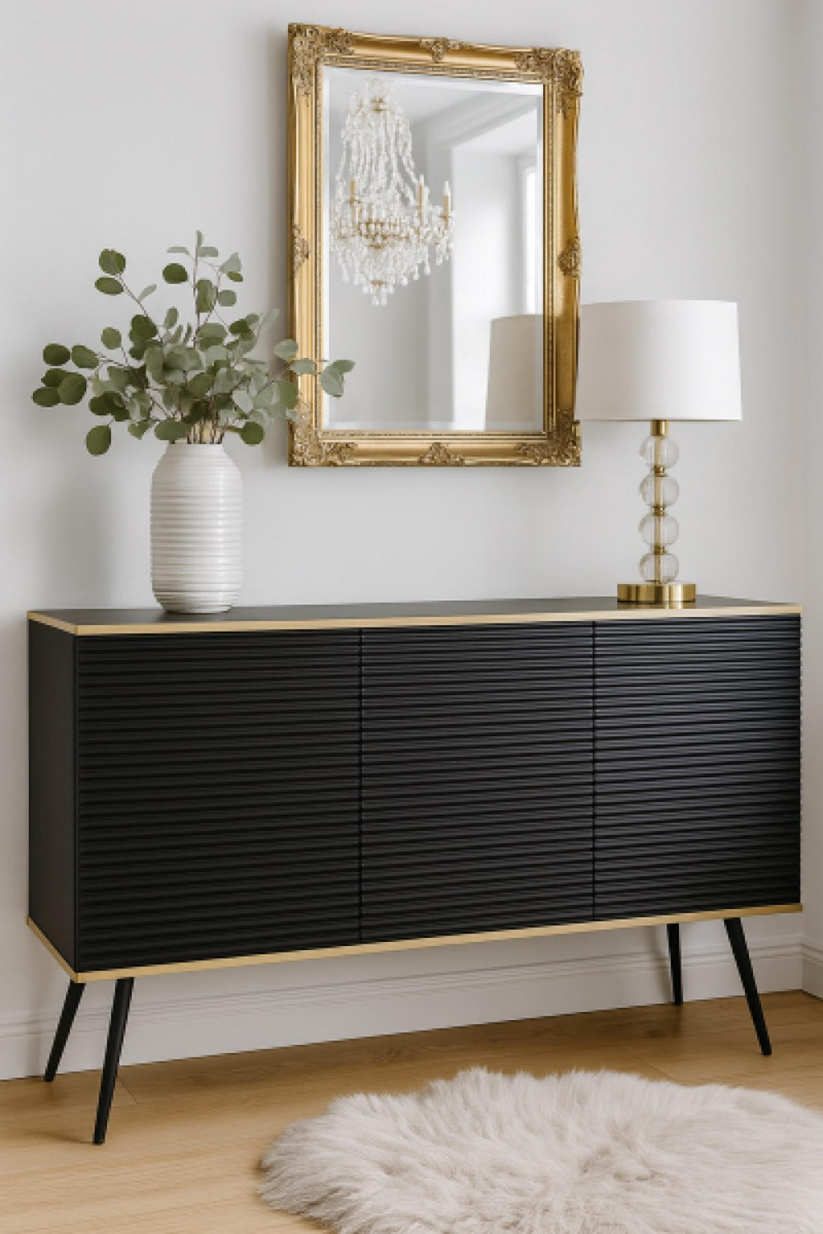 SIDEBOARD Schwarz POLO Mit Rillenfronten 160 cm - Schwarz, Holzwerkstoff (160/85/39cm) - Sepro Meble