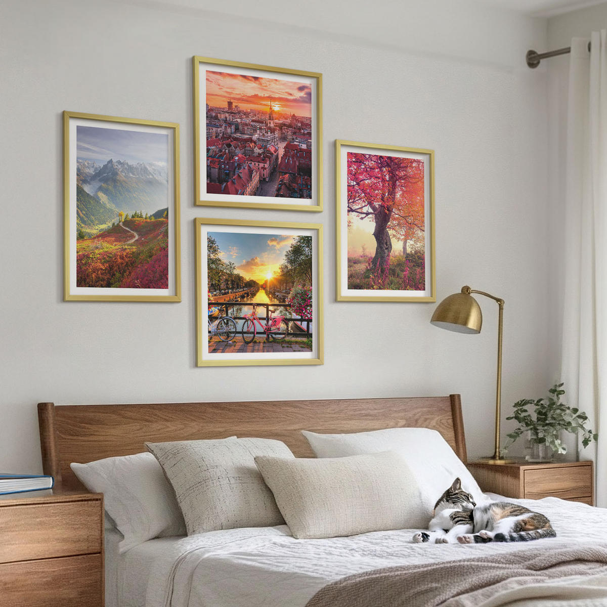BILDER SET 4er Set - 50x50 cm & 40x60 cm Goldrahmen - Berglandschaften mit dem Fahrrad - Goldfarben, Kunststoff (50/50cm) - TULUP