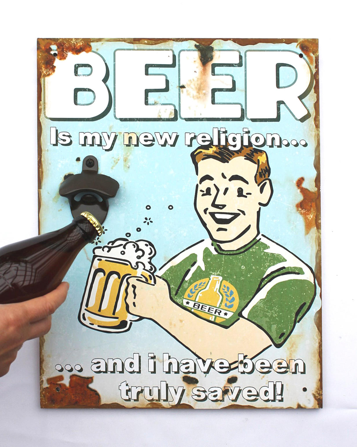 WANDBILD Beer mit Flaschenöffner 40 cm Blau 21261 - Blau, Holz (1cm) - DanDiBo