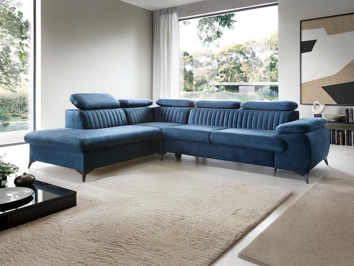 ECKSOFA 275 cm mit verstellbaren Kopfstützen Xanto L, Links, Blau - Blau, Holz (275/221cm) - Emporius